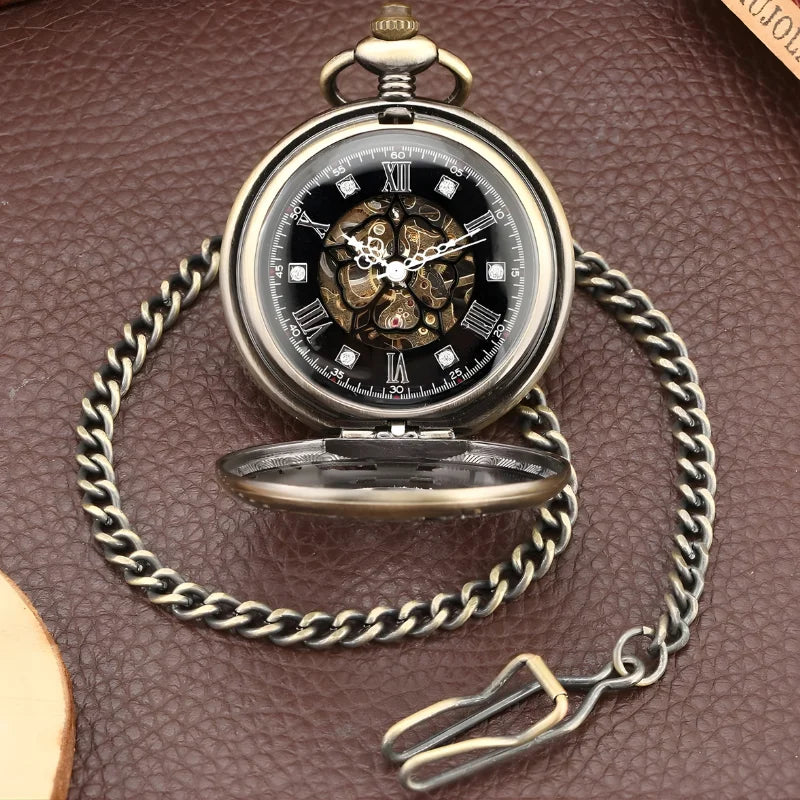 ensemble montre à gousset mécanique steampunk bronze