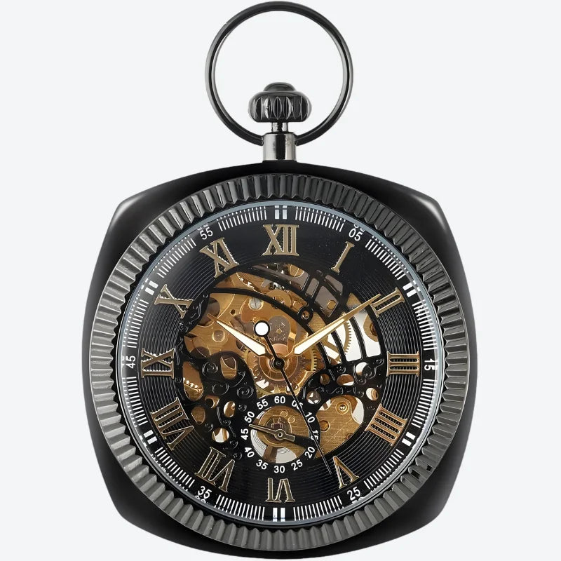 montre à gousset carrée doré noir