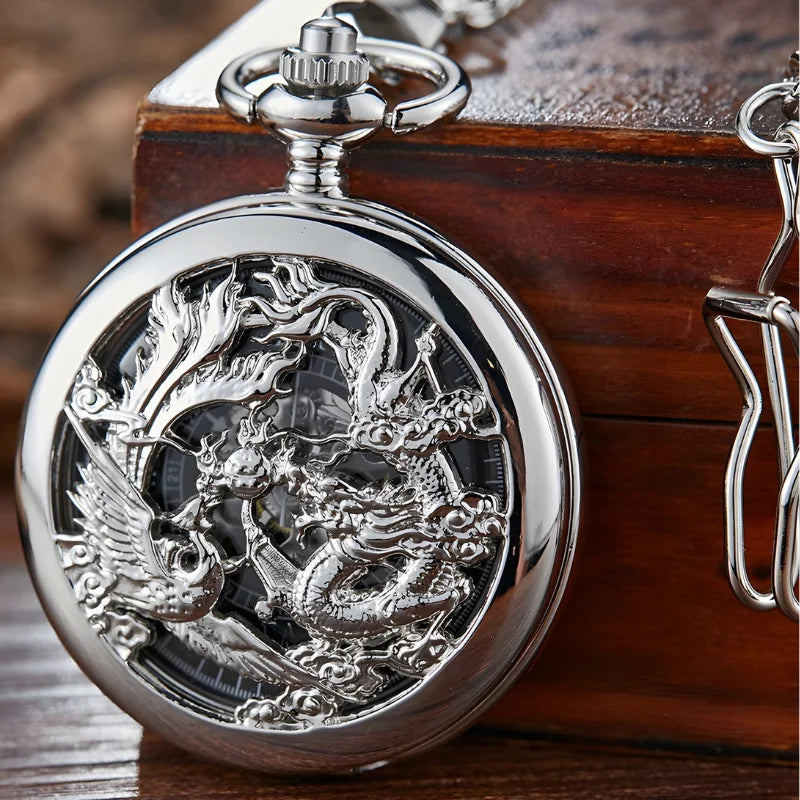 montre à gousset dragon argent face