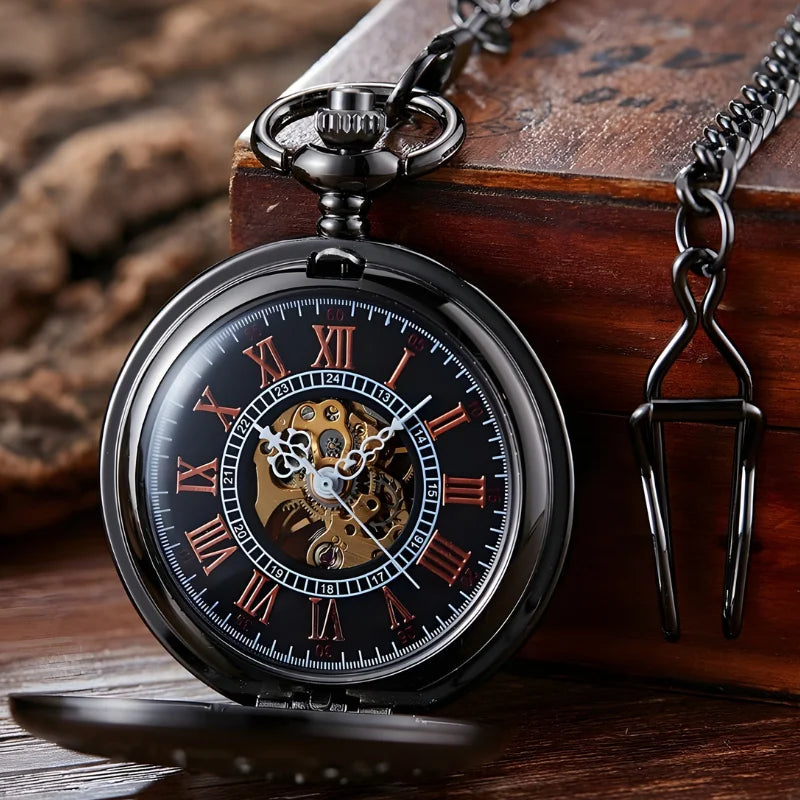 montre à gousset dragon noir ouvert