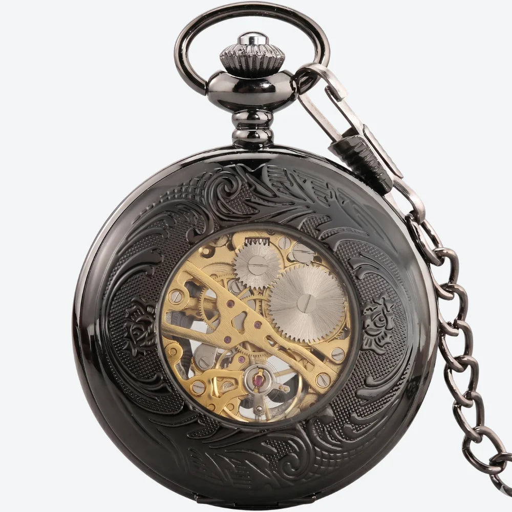 montre à gousset homme noire dos