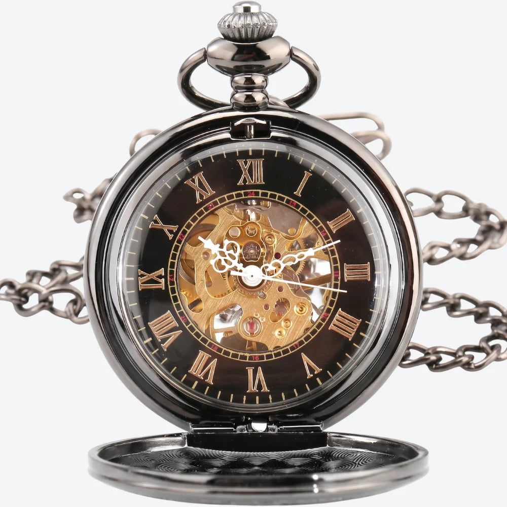 montre à gousset homme noire face