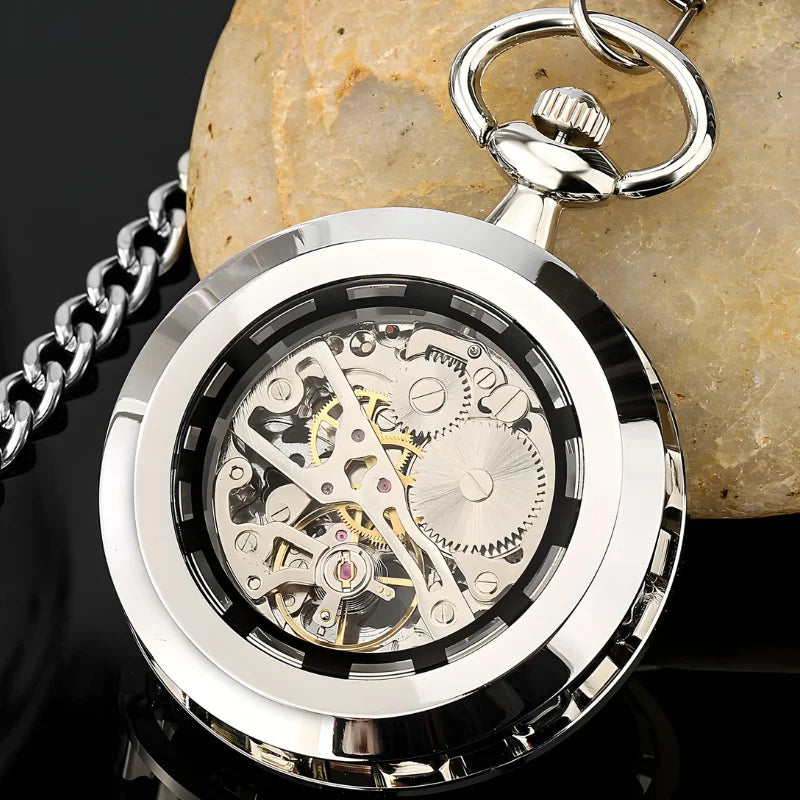 montre à gousset moderne mécanique argenté dos