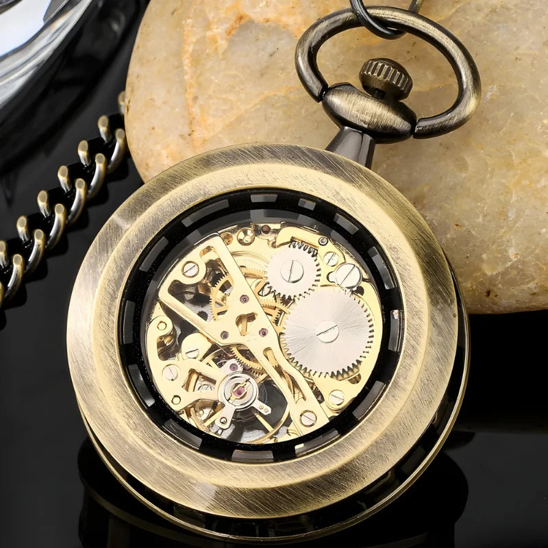 montre à gousset moderne mécanique bronze dos