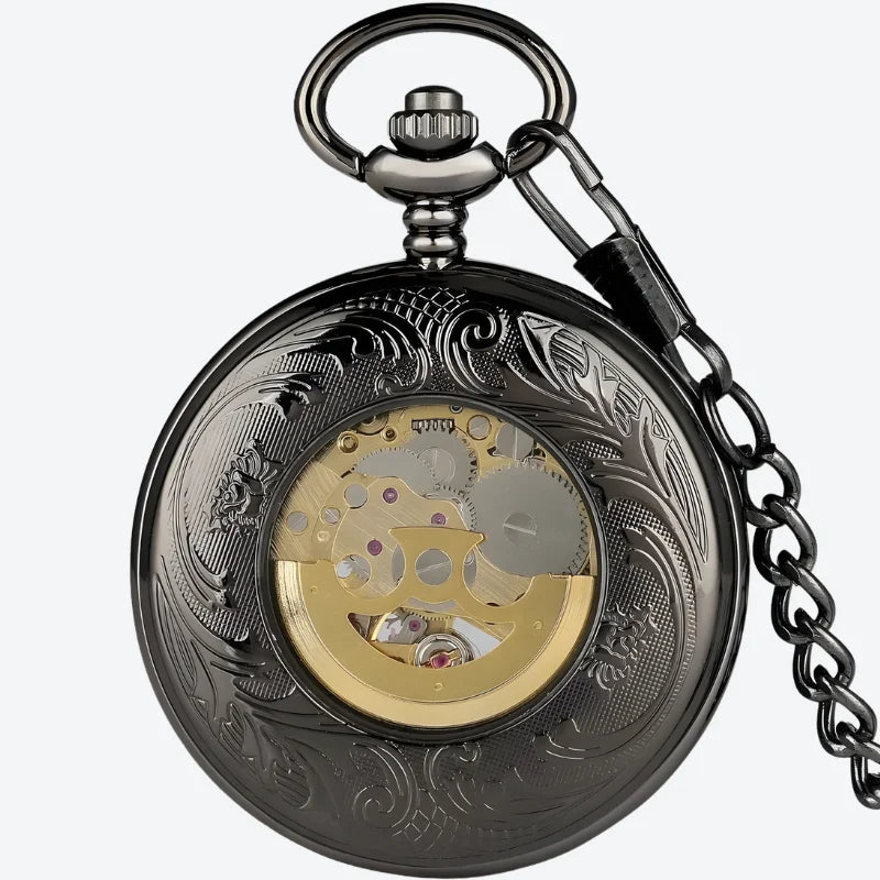 montre à gousset noire homme dos