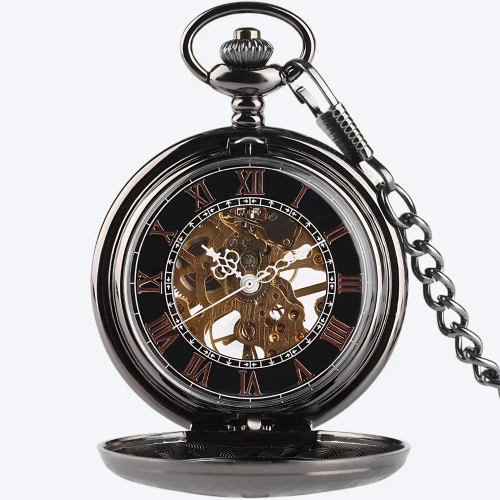 montre à gousset steampunk noire face