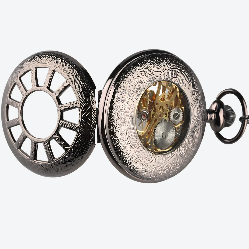 montre à gousset steampunk noire ouvert