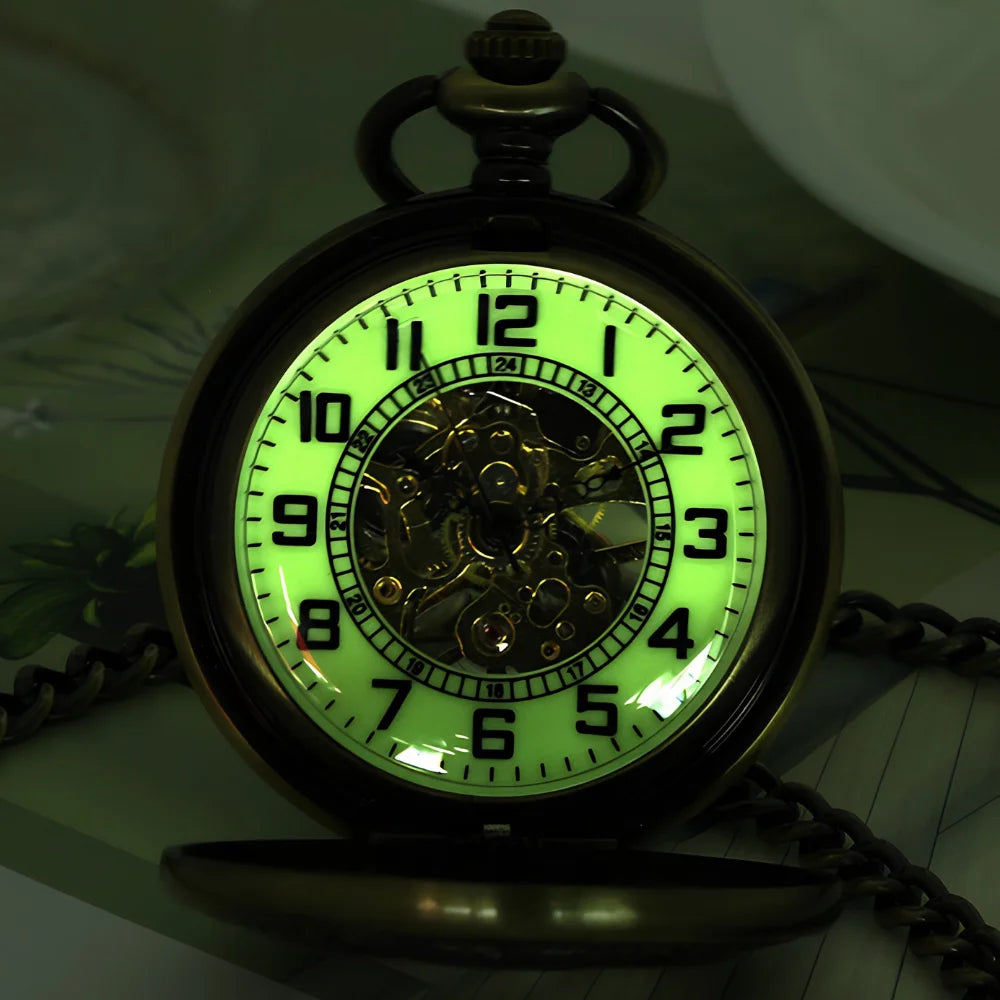 montre à gousset steampunk phosphorescente face