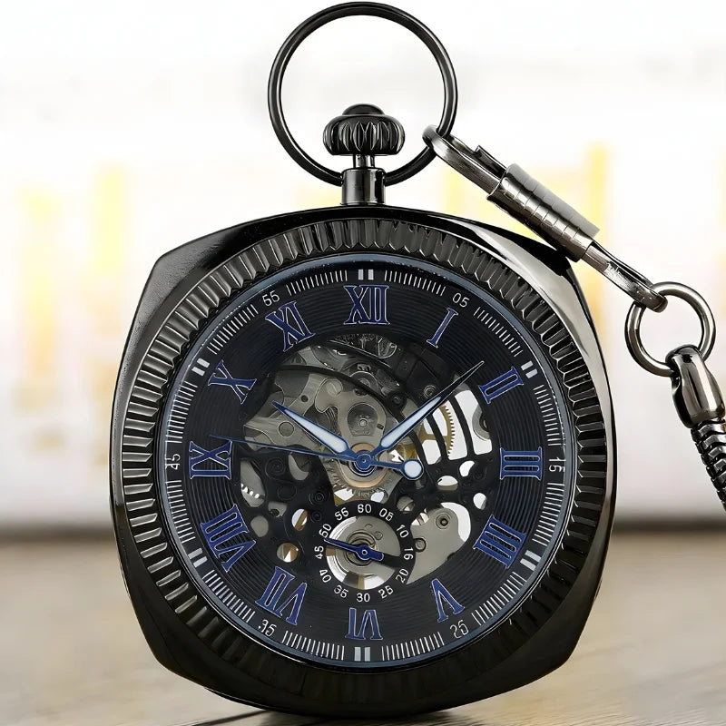 montre gousset carrée bleu noir