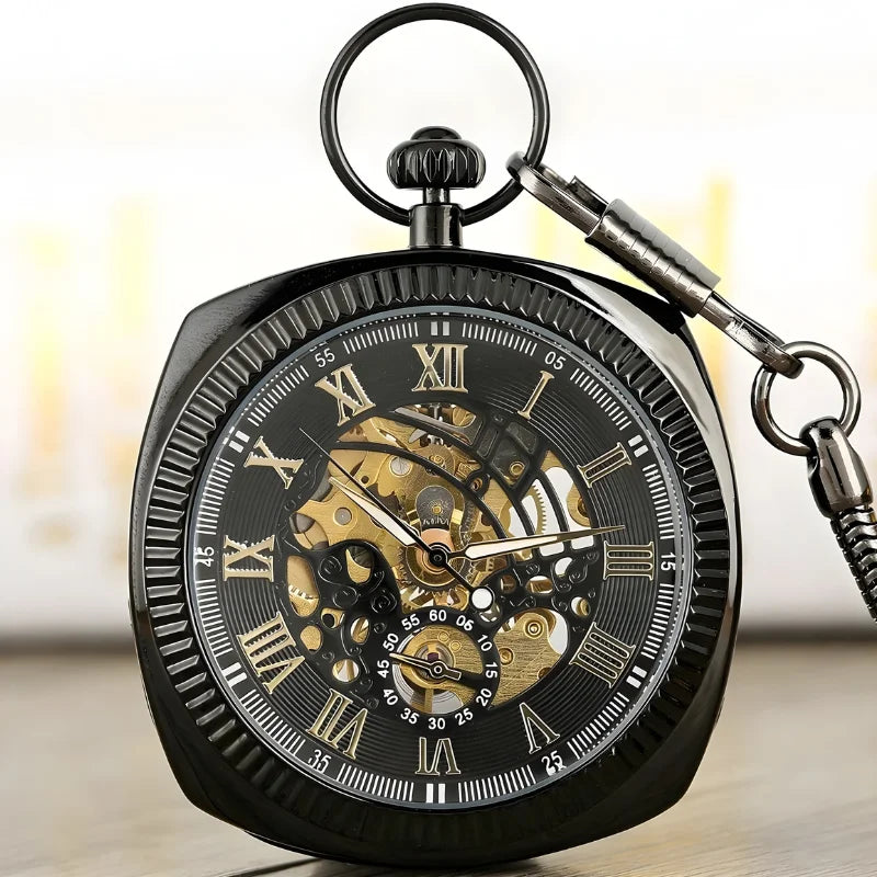 montre gousset carrée doré noir