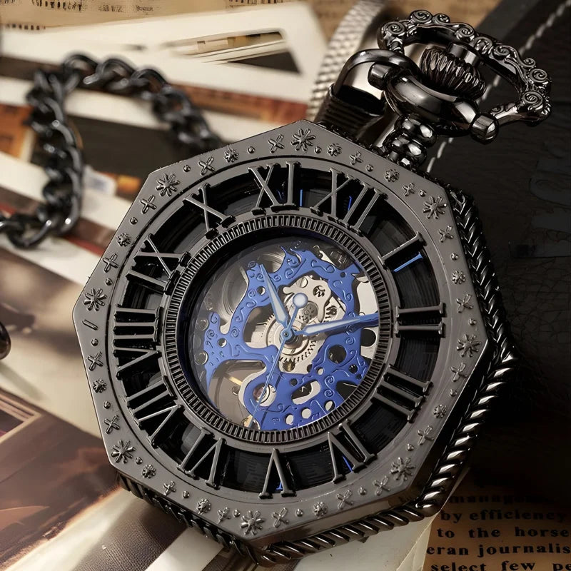 montre gousset octogonale noir